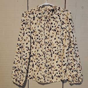 #181 EMERY ROSE Women's Anim. Print Patterned Blouse In Cream Tan & Brown LARGE